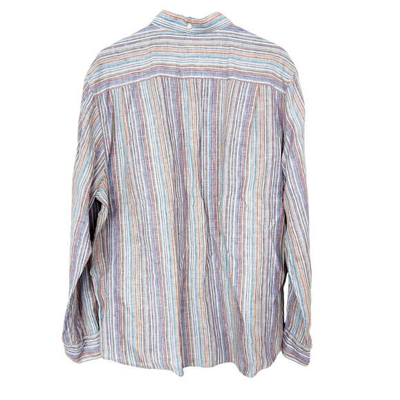 32 Bar Blues Multicolor Striped 100% Linen Long Sleeve Button Down Sz XL - Picture 5 of 5